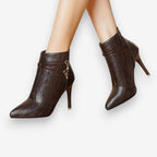 Botki Obcas Klamra Elegancka Teksturowane | Velnox