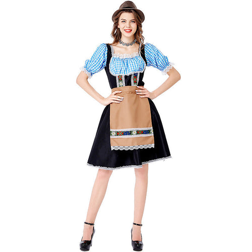 Damski dirndl ze sznurowanym gorsetem i haftowanym fartuchem | Hannah