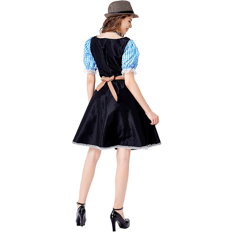 Damski dirndl ze sznurowanym gorsetem i haftowanym fartuchem | Hannah