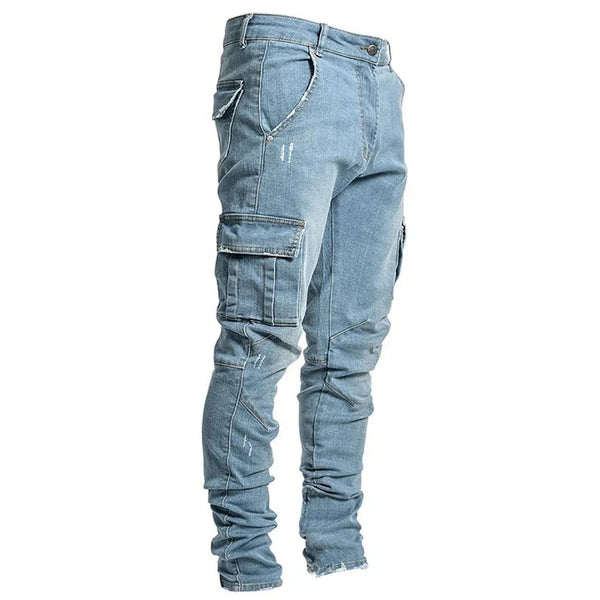 Lange cargo jeans til mænd med sidelommer og slim fit | Javier