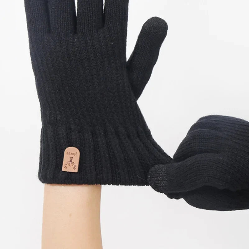 Strikkede unisex vinterhandsker med varmt fleecefor touchscreen og ribstrikkede manchetter | Pierre