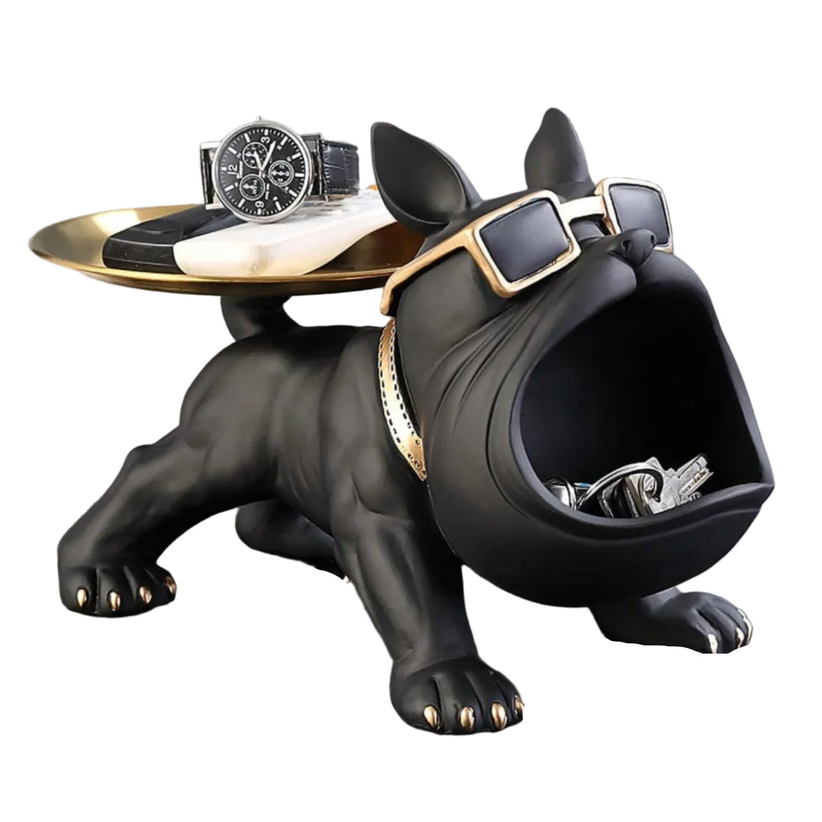 Ceramiczna figurka buldoga z wbudowaną tacką na klucze, biżuterię i dekoracje | Guy