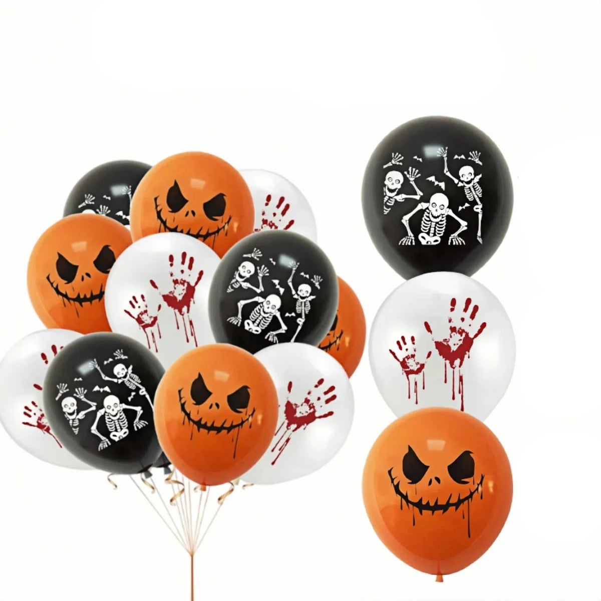 Balony halloweenowe z dyniami, szkieletami i odciskami dłoni | Balloween
