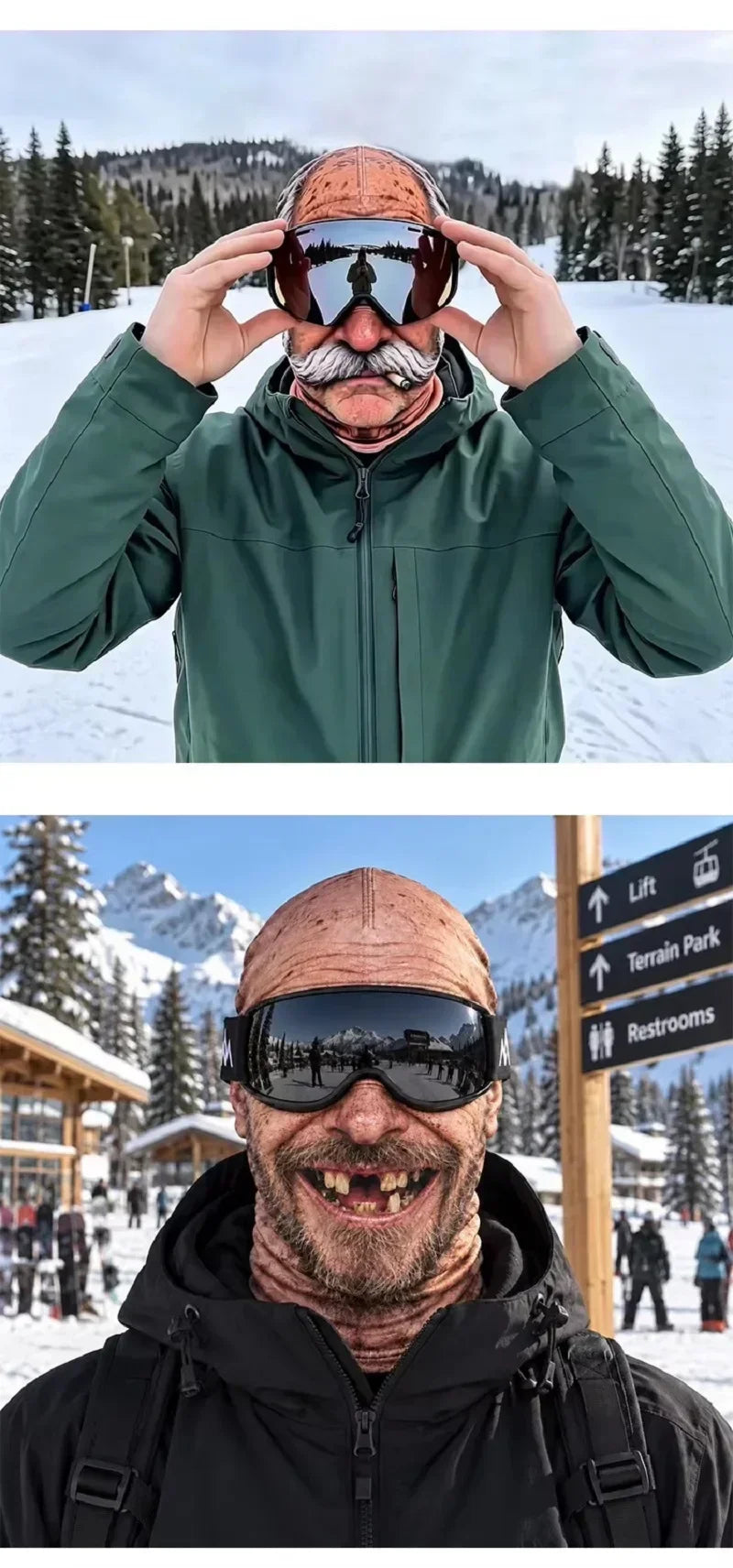 Balaclava ansigtsmaske med realistisk 3D-print elastisk polyester til ski og snowboard | Quentin
