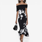 Kjole off shoulder slim fit blomsterprint | Mirna