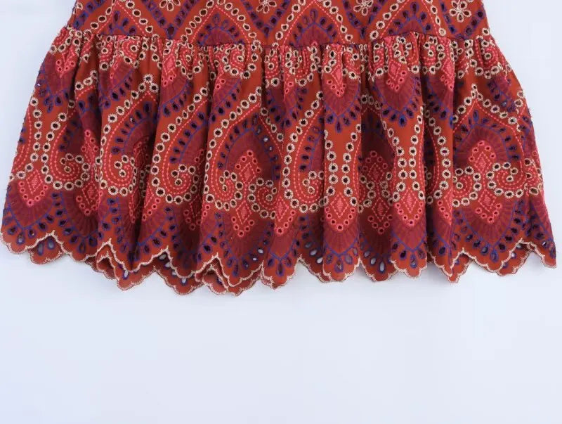 Haftowany boho komplet na lato: top i spódnica | Camelia