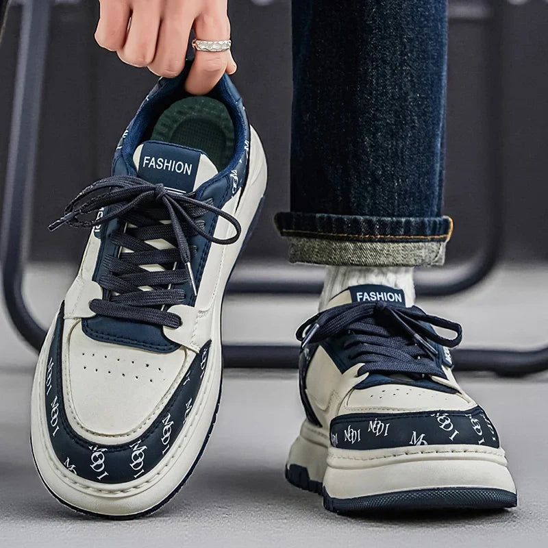 Męskie sneakersy na platformie ze sznurówkami, wykonane ze skóry ekologicznej | Valtor