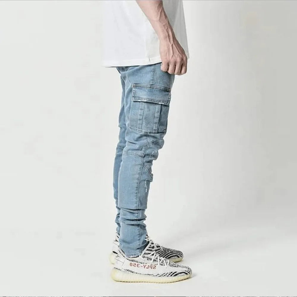 Lange cargo jeans til mænd med sidelommer og slim fit | Javier