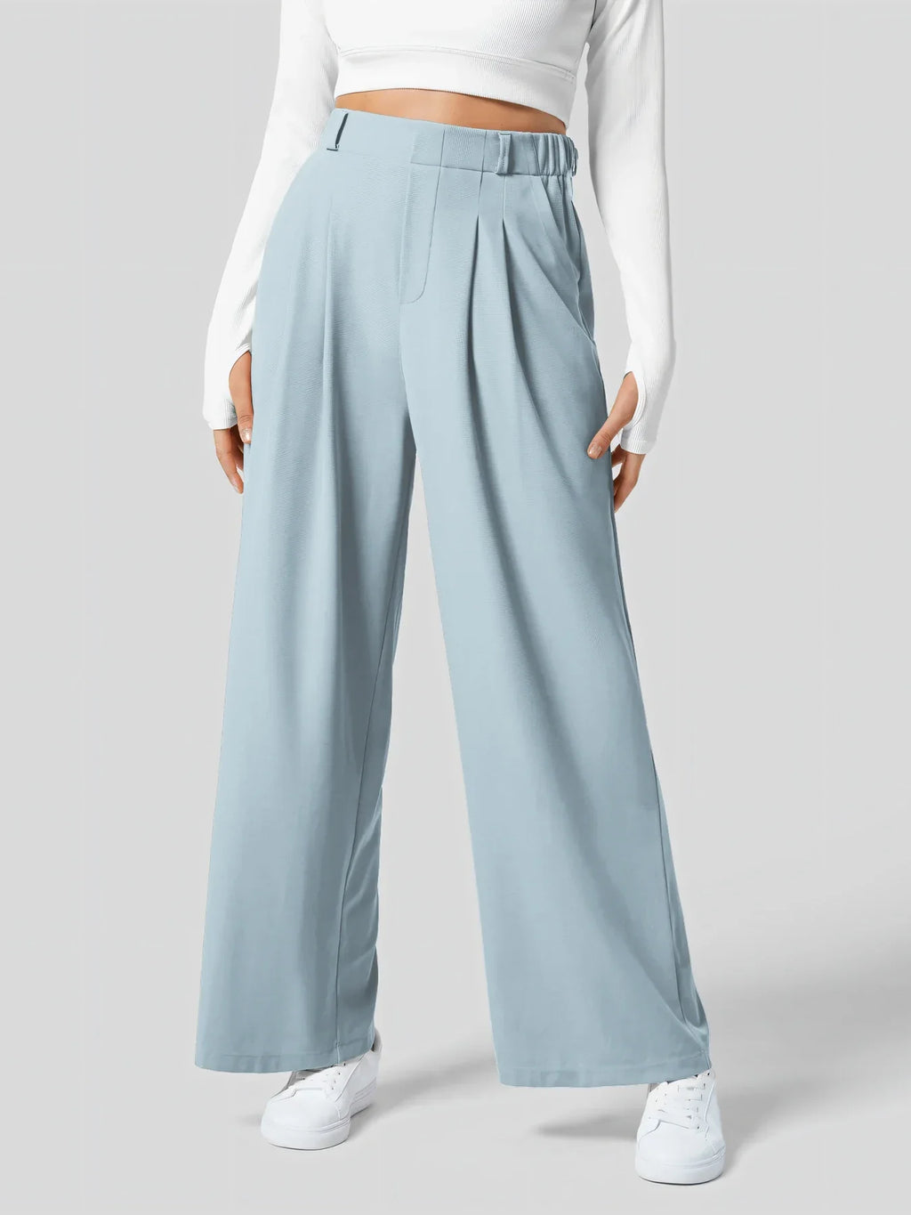 Damskie spodnie z wysokim stanem, w kratę, z szerokimi nogawkami | Mavella