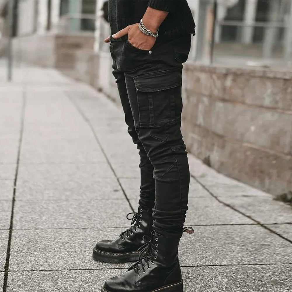 Lange cargo jeans til mænd med sidelommer og slim fit | Javier