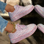 Damesneakers med blomster og rhinsten i sølv og pink | Blossom