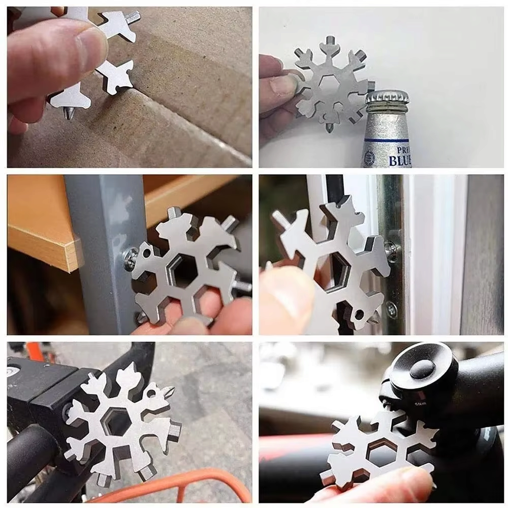 Kompakt 18-i-1 multifunktionsnøgle med snefnugdesign |ToolRing