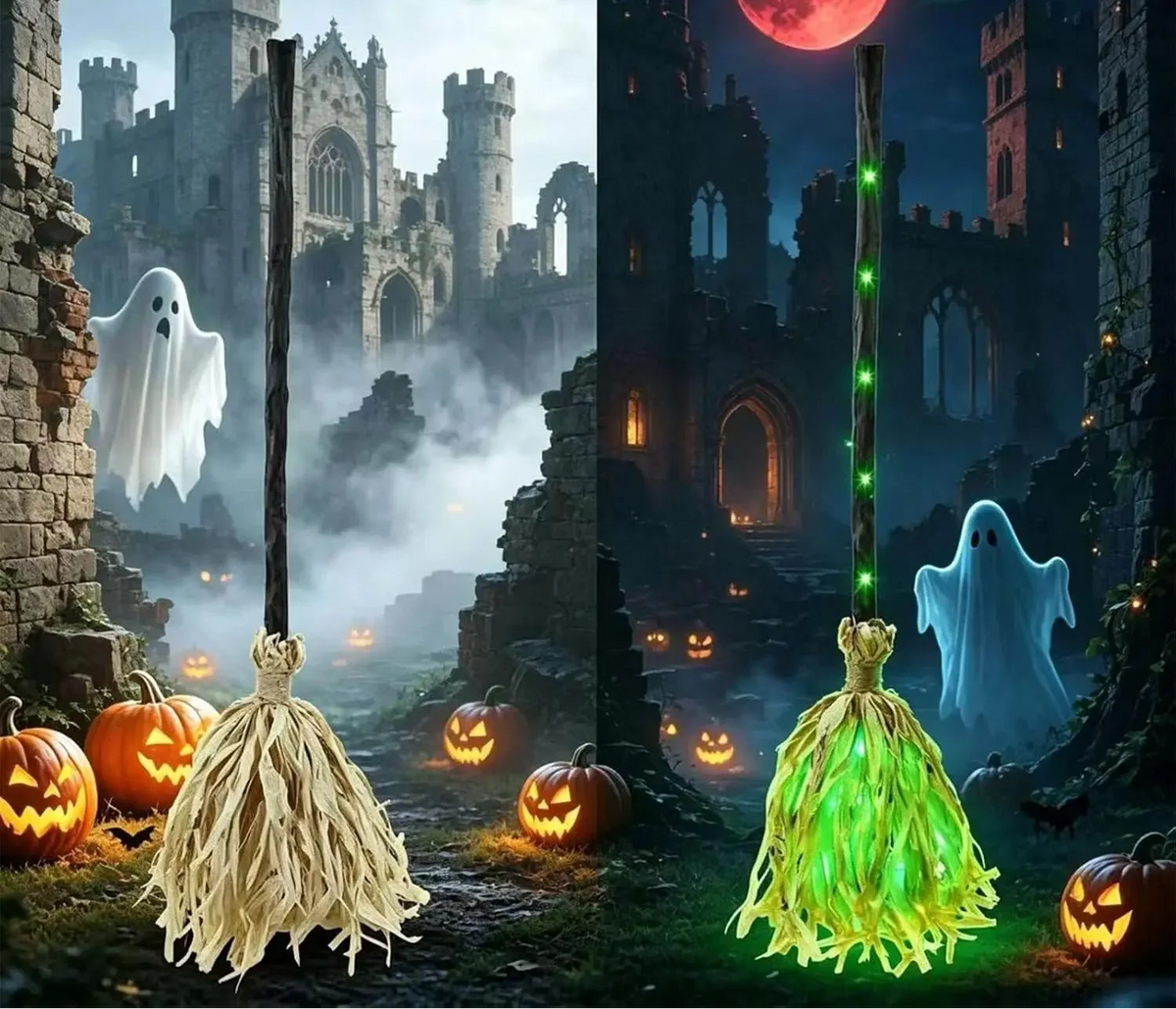 Dekorativ Halloween heksekost med lys og bevægelse | Hexabela