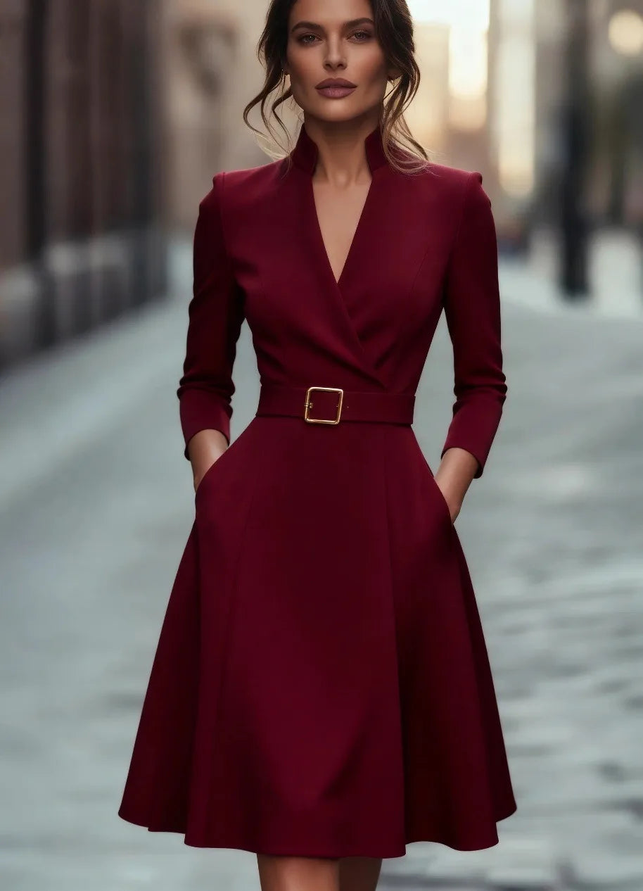 Sukienka Dekolt w serek Elegancka Dopasowana | Novira