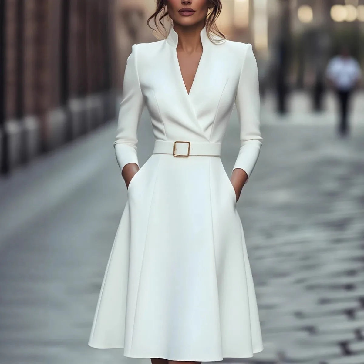 Sukienka Dekolt w serek Elegancka Dopasowana | Novira
