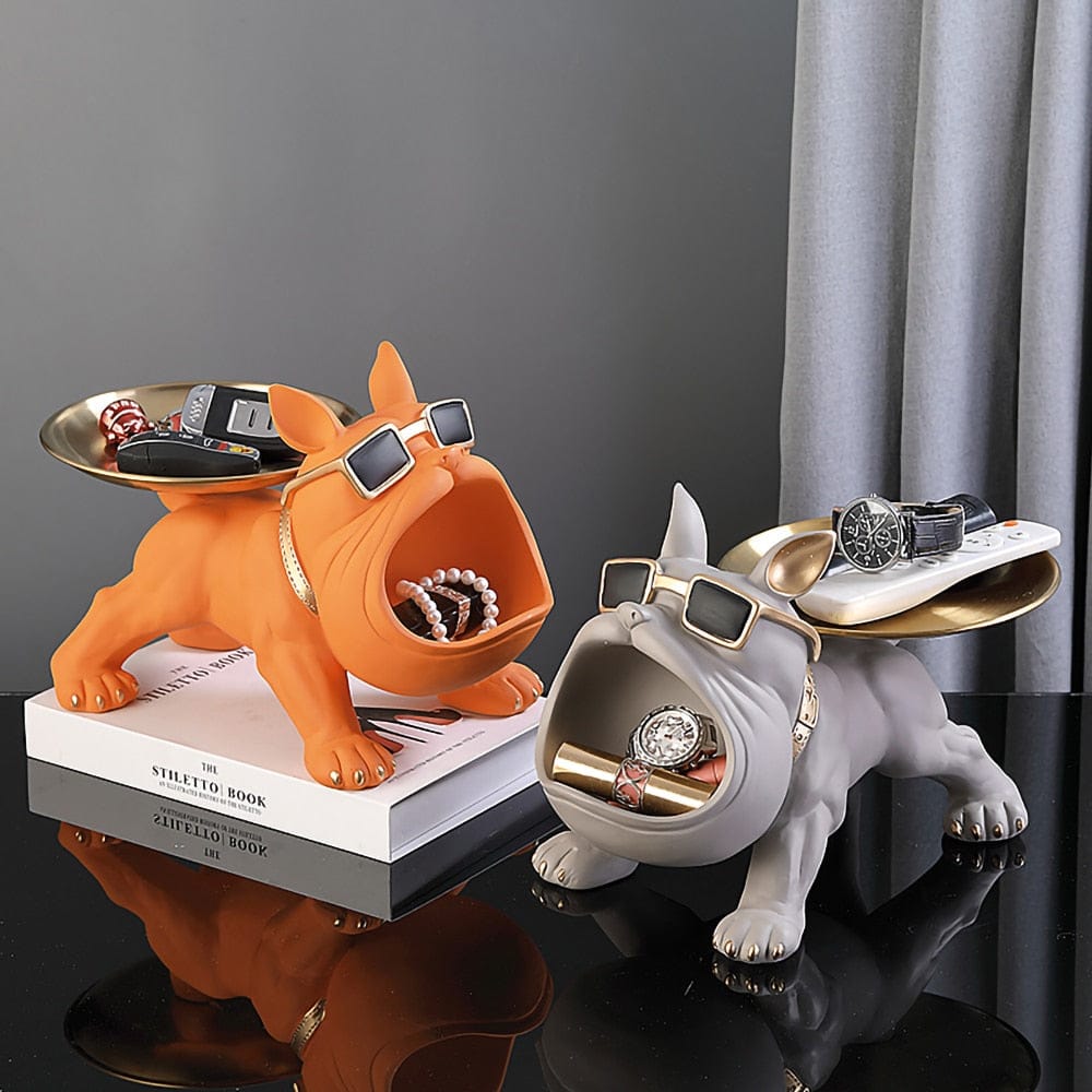Ceramiczna figurka buldoga z wbudowaną tacką na klucze, biżuterię i dekoracje | Guy
