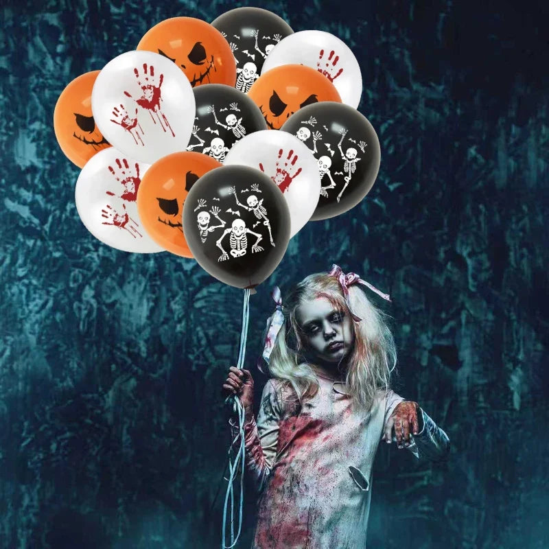 Balony halloweenowe z dyniami, szkieletami i odciskami dłoni | Balloween