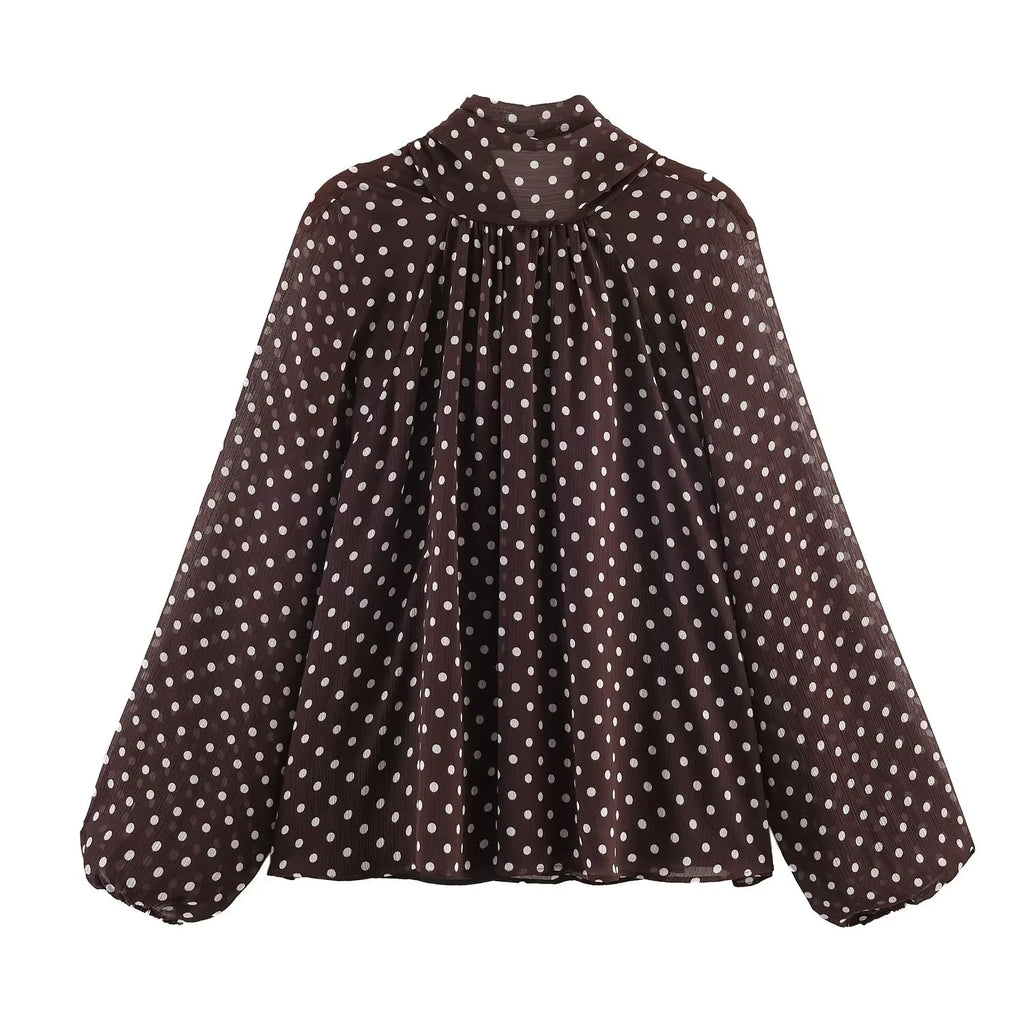 Bluzka w kropki z dekoltem w serek, slim fit | Elaris
