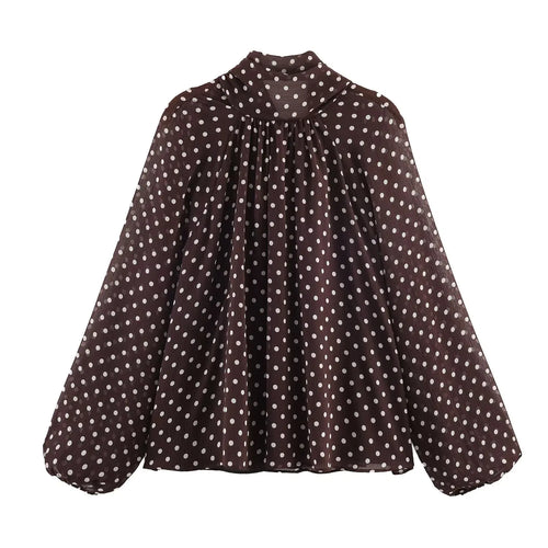 Bluzka w kropki z dekoltem w serek, slim fit | Elaris