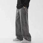Baggy jeansy z elastyczną talią Lekko sprany denim | Calvix