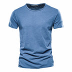 Orvex Linen Męski bawełniany T-shirt z krótkim rękawem i okrągłym dekoltem, swobodny na lato
