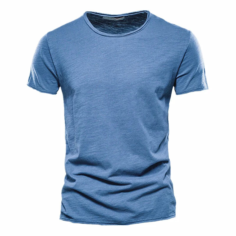 Orvex Linen Męski bawełniany T-shirt z krótkim rękawem i okrągłym dekoltem, swobodny na lato
