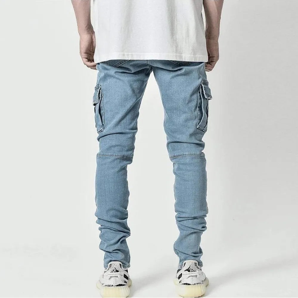 Lange cargo jeans til mænd med sidelommer og slim fit | Javier