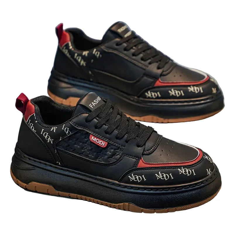 Męskie sneakersy na platformie ze sznurówkami, wykonane ze skóry ekologicznej | Valtor