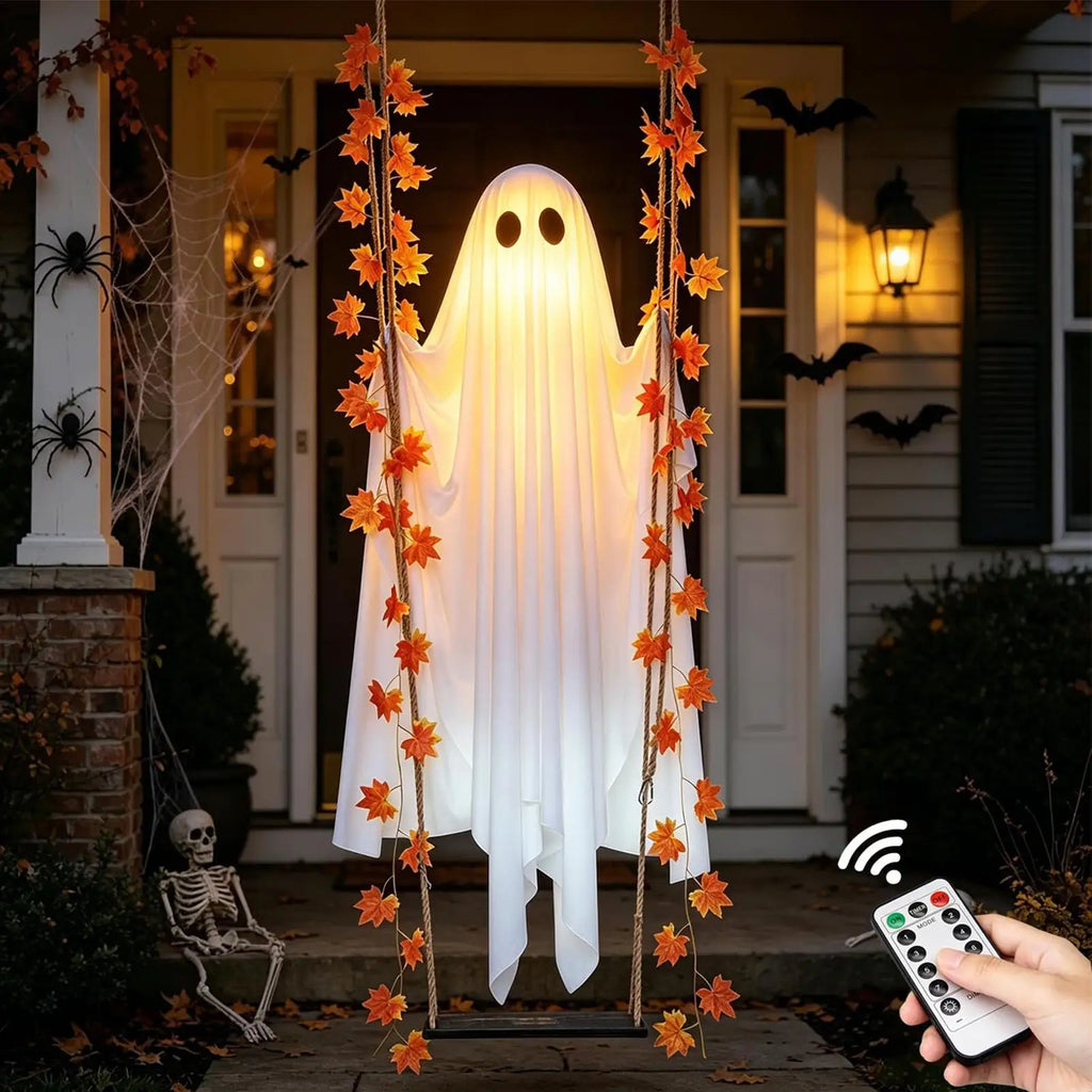Wiszący duch Halloween z oświetleniem LED i pilotem | Spokaty