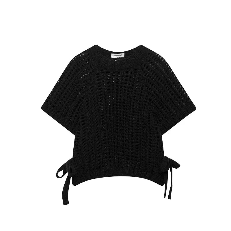 Sweter z dzianiny z detalem w postaci kokardy, z krótkim rękawem | Rosenwald