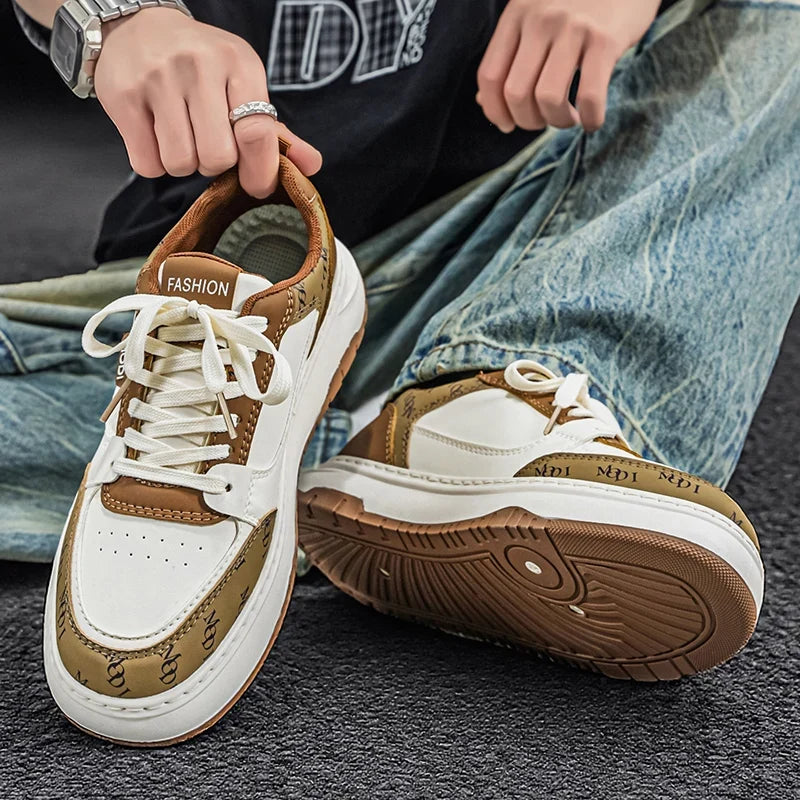 Męskie sneakersy na platformie ze sznurówkami, wykonane ze skóry ekologicznej | Valtor