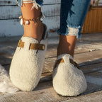 Damskie wsuwane kapcie domowe z miękką pluszową wyściółką, zabudowanym noskiem i gumową podeszwą | Philippine