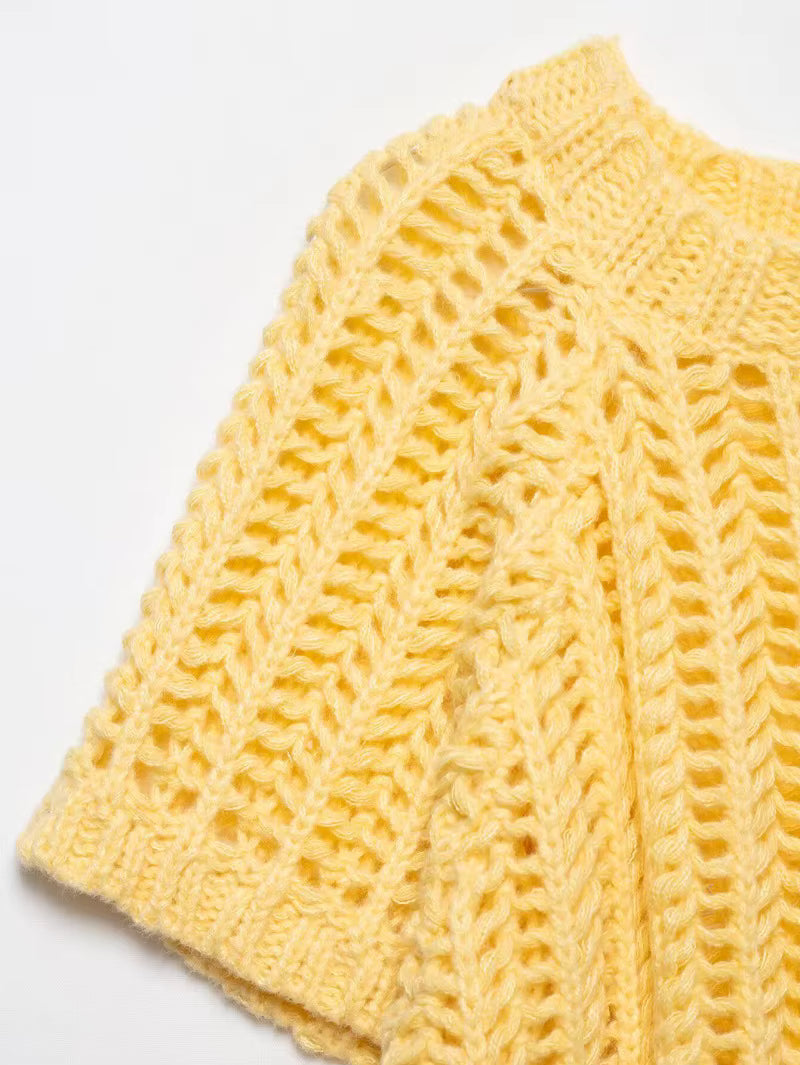 Sweter z dzianiny z detalem w postaci kokardy, z krótkim rękawem | Rosenwald
