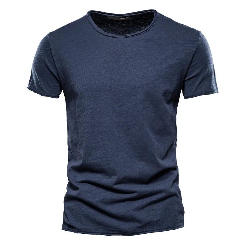 Orvex Linen Męski bawełniany T-shirt z krótkim rękawem i okrągłym dekoltem, swobodny na lato