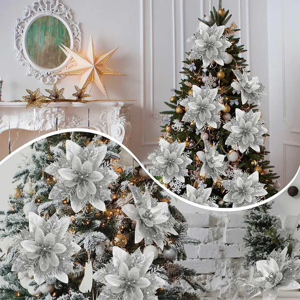 Kunstige juleblomster med glitter til juletræ kranse og festlige juledekorationer | Pénélope