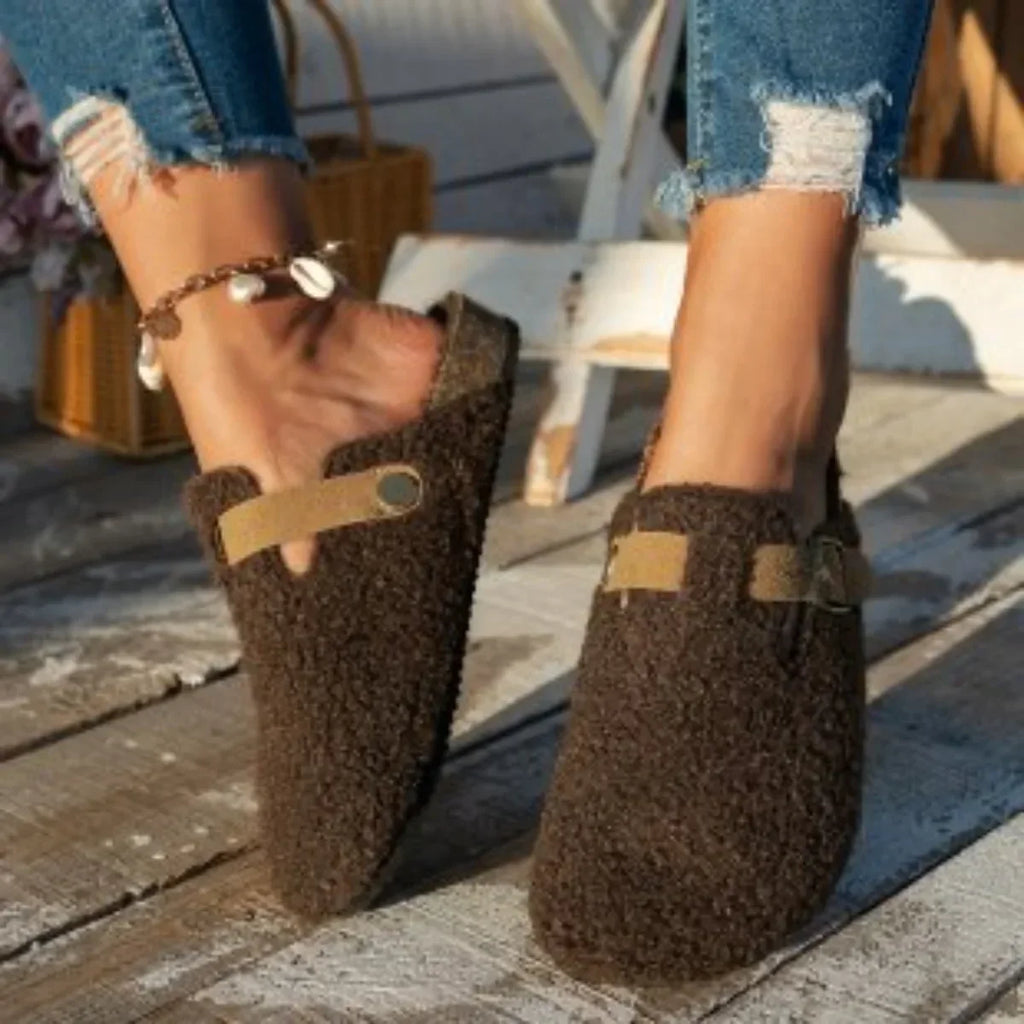 Forede damehjemmesko med blødt plysfor lukket tå slip-on design gummisål | Philippine