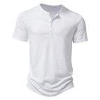 Elvorn Pike Kortærmet Herre T-Shirt Bomuld Henley Krave Sommer Casual