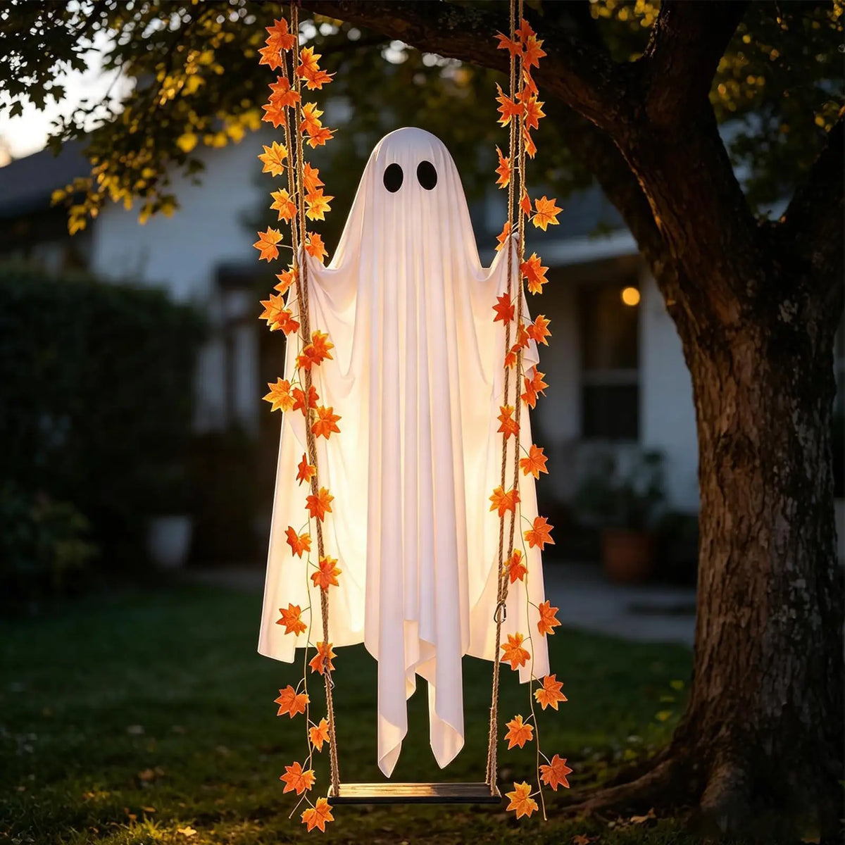 Wiszący duch Halloween z oświetleniem LED i pilotem | Spokaty