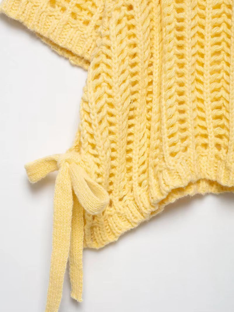 Sweter z dzianiny z detalem w postaci kokardy, z krótkim rękawem | Rosenwald