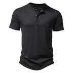 Elvorn Pike Kortærmet Herre T-Shirt Bomuld Henley Krave Sommer Casual
