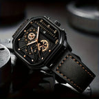 Square Armbåndsur Kvarts Læderrem Analog Design | Velmoro
