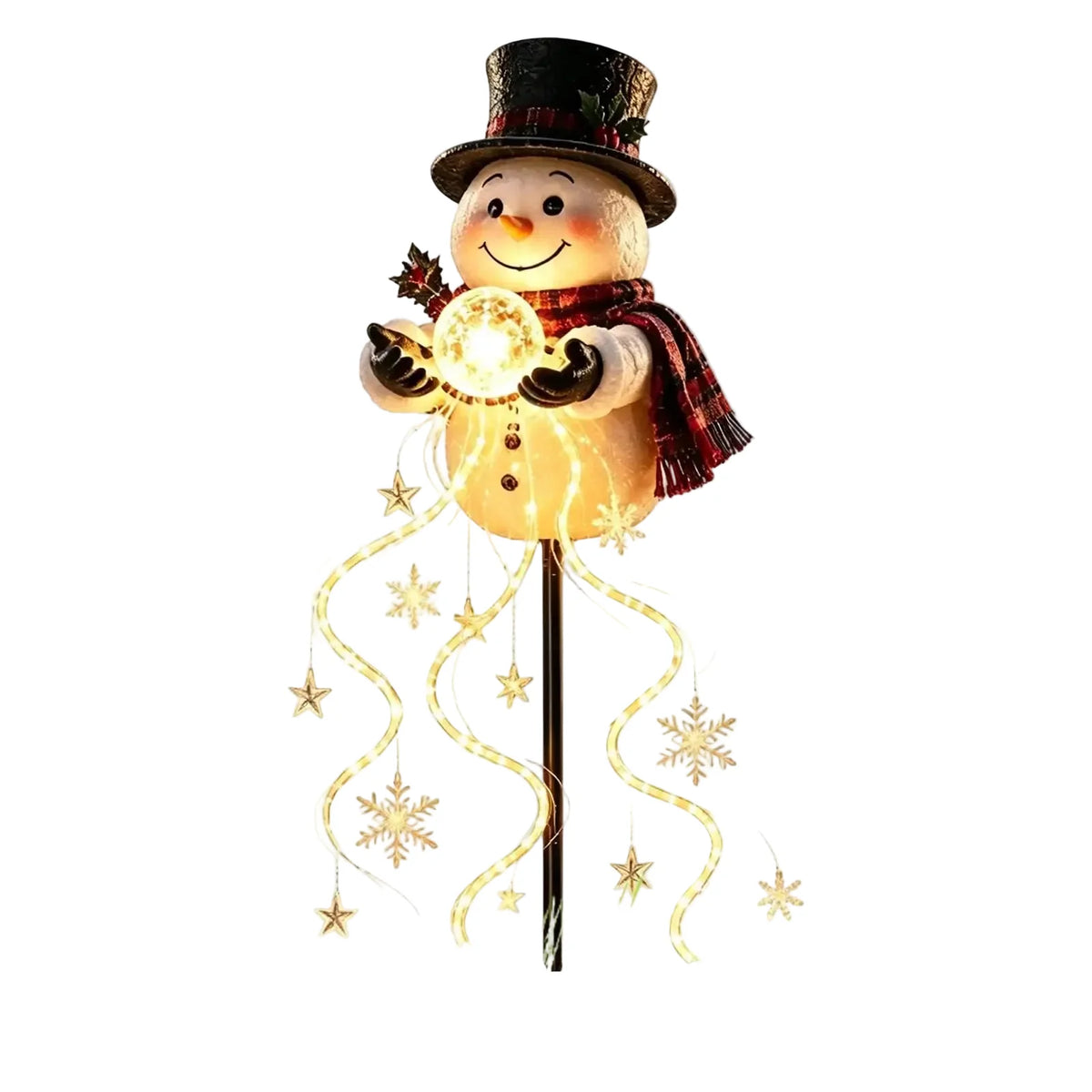 Solcelledrevet juledekoration med snemand og LED-lys | Snowy