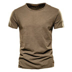 Orvex Linen Męski bawełniany T-shirt z krótkim rękawem i okrągłym dekoltem, swobodny na lato