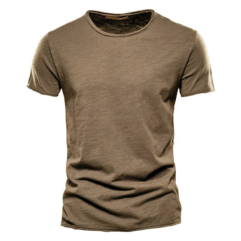 Orvex Linen Męski bawełniany T-shirt z krótkim rękawem i okrągłym dekoltem, swobodny na lato