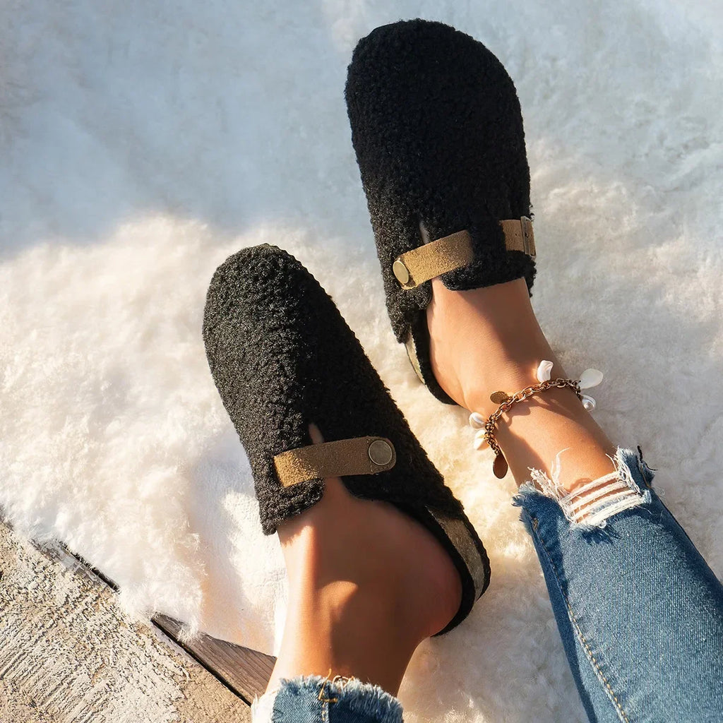 Forede damehjemmesko med blødt plysfor lukket tå slip-on design gummisål | Philippine
