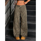 Flared Leopard-damejeans med høj talje, stretch, fuld længde og brede ben | Pauline