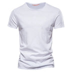 Orvex Linen Męski bawełniany T-shirt z krótkim rękawem i okrągłym dekoltem, swobodny na lato