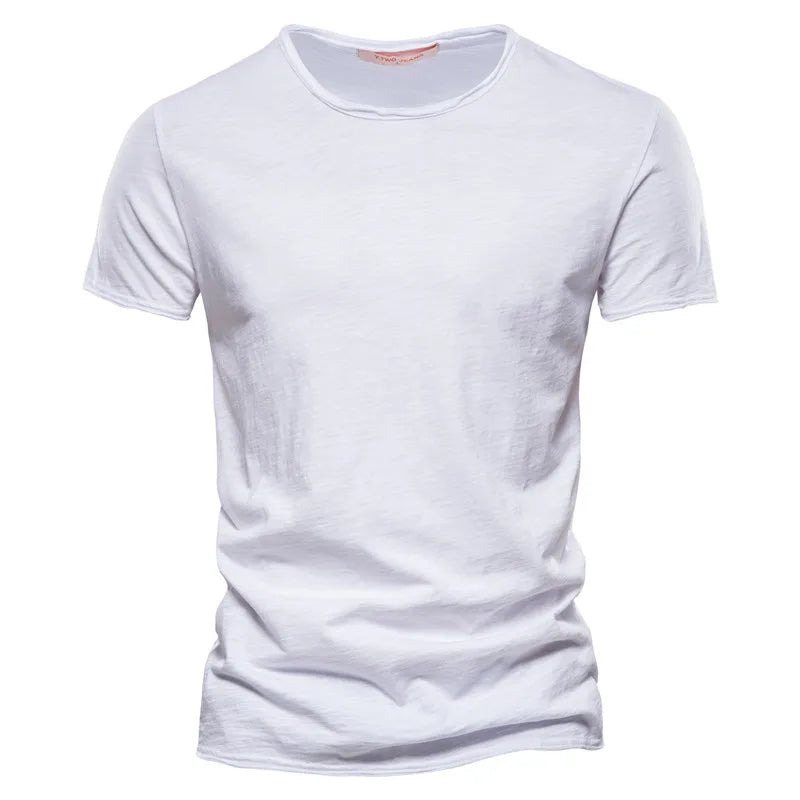 Orvex Linen Męski bawełniany T-shirt z krótkim rękawem i okrągłym dekoltem, swobodny na lato
