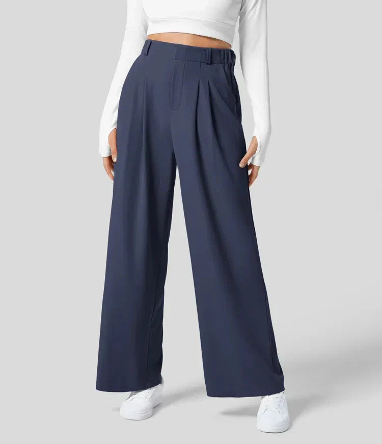 Damskie spodnie z wysokim stanem, w kratę, z szerokimi nogawkami | Mavella