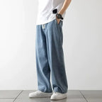 Baggy jeansy z elastyczną talią Lekko sprany denim | Calvix